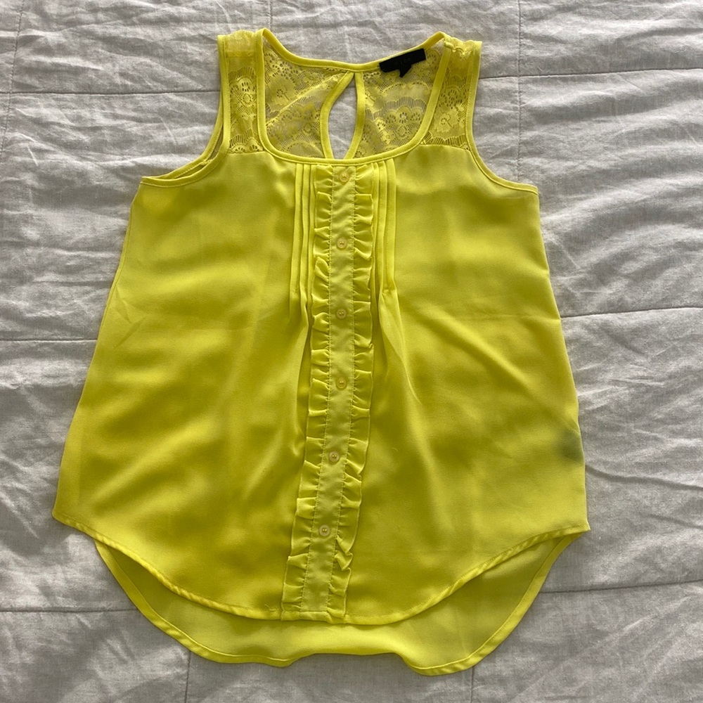 Yellow Sleeveless Top Tank Shirt Shell Pleats